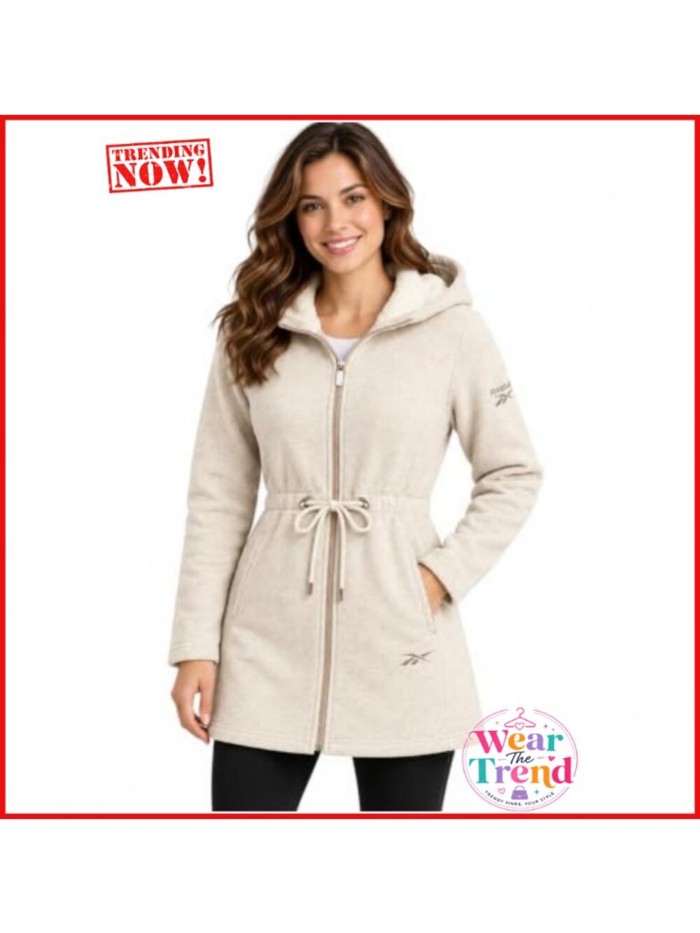 Reebok Womens Fleece Jacket Midweight Sherpa-Lined Hooded Long Coat